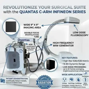 Quanta C-Arm Infineon Series mobile C-arm with 9x9 inch imaging area and 6 kW high frequency generator
